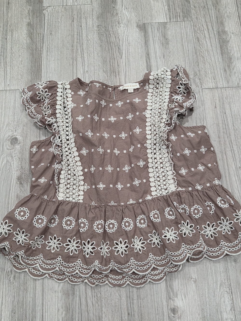 Jennifer & Grace XL Embroidere Eyelet Boho Peplum Top